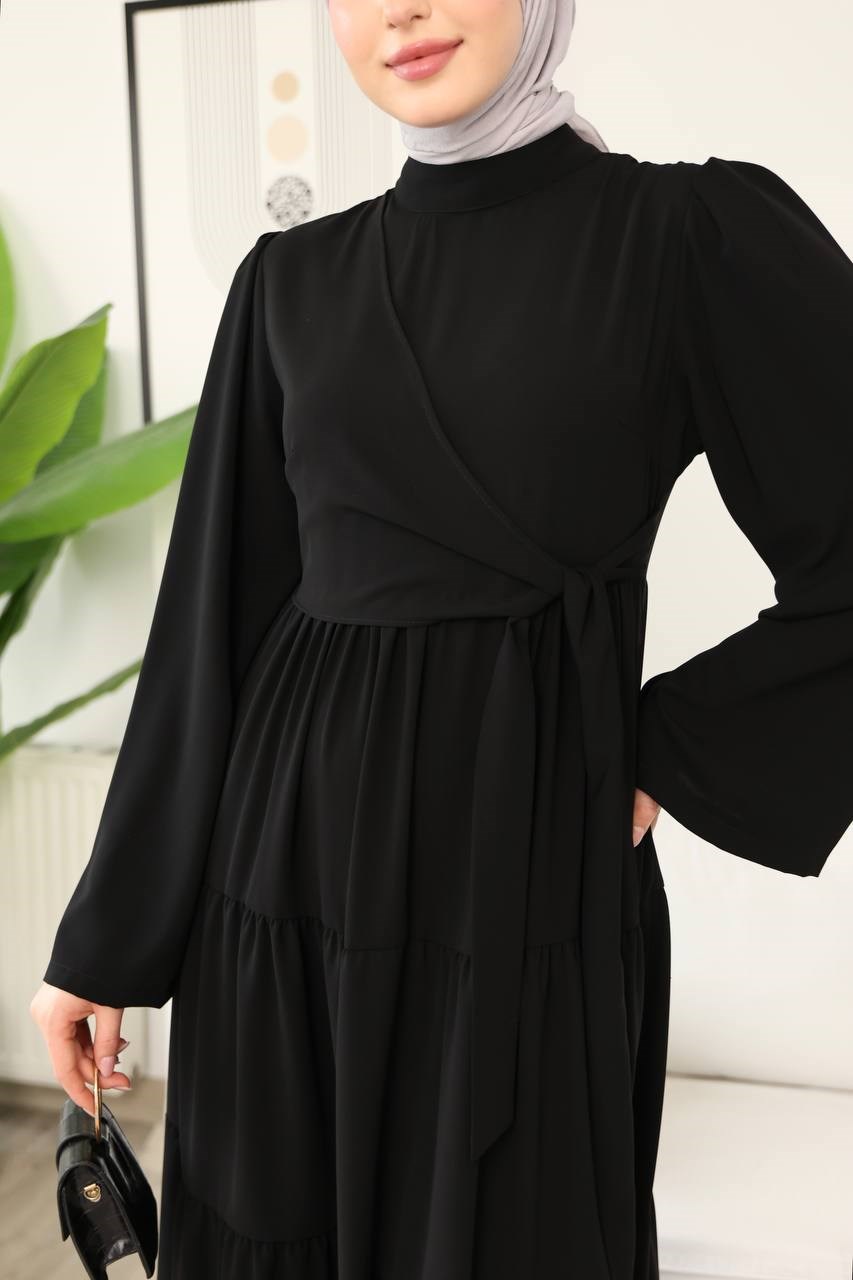 7148 Prenses Kesim Elbise - Siyah 