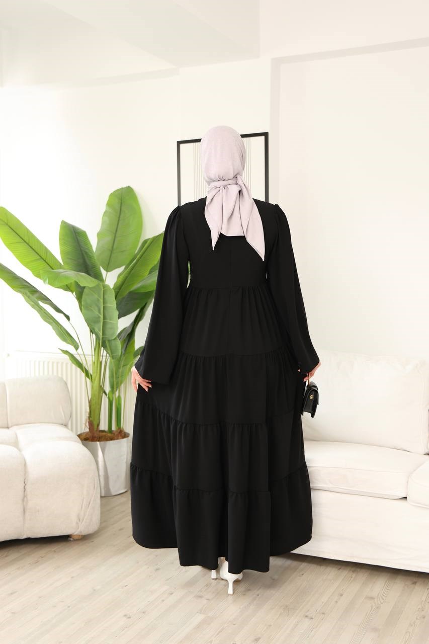 7148 Prenses Kesim Elbise - Siyah 