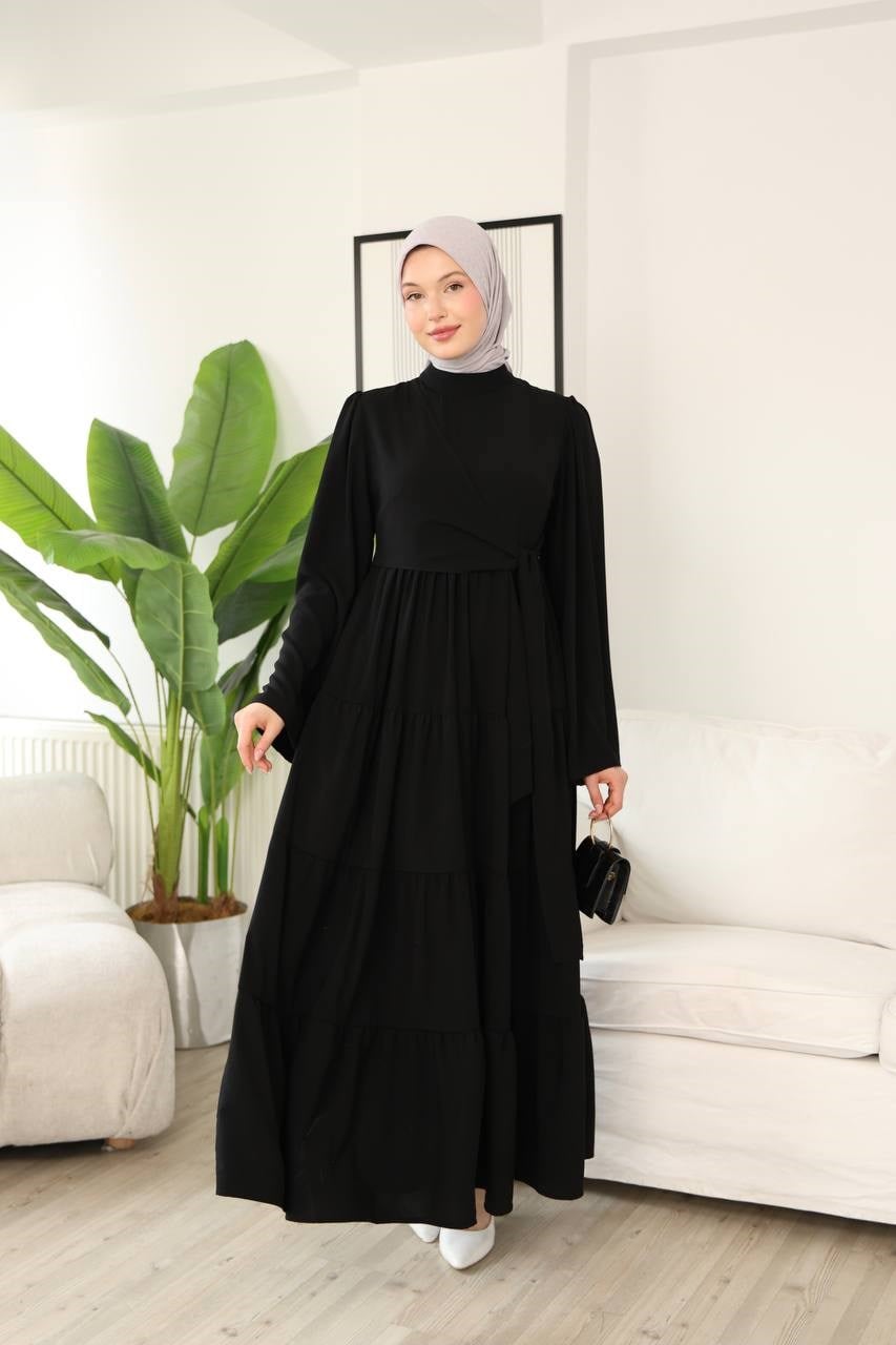 7148 Prenses Kesim Elbise - Siyah 