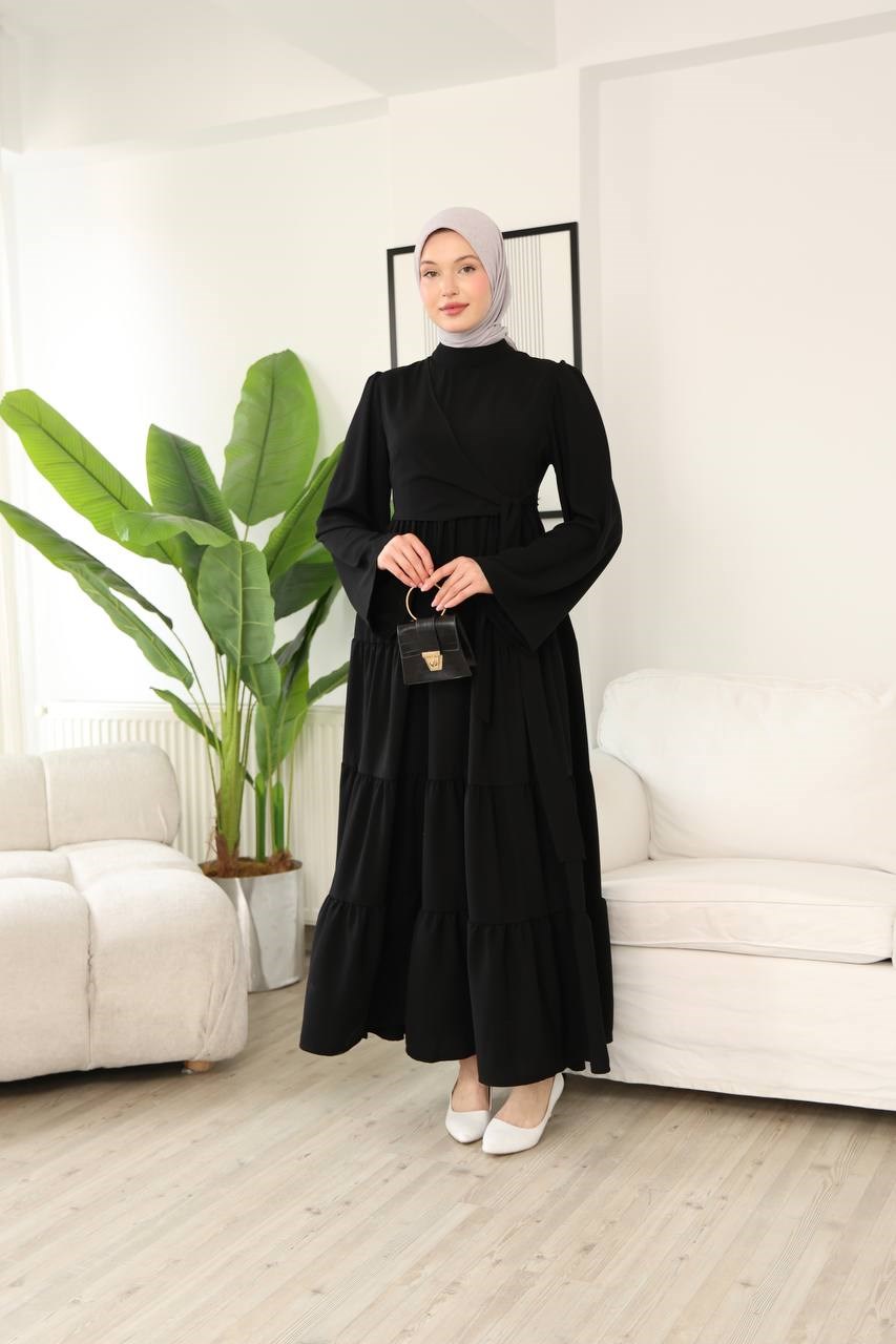 7148 Prenses Kesim Elbise - Siyah 
