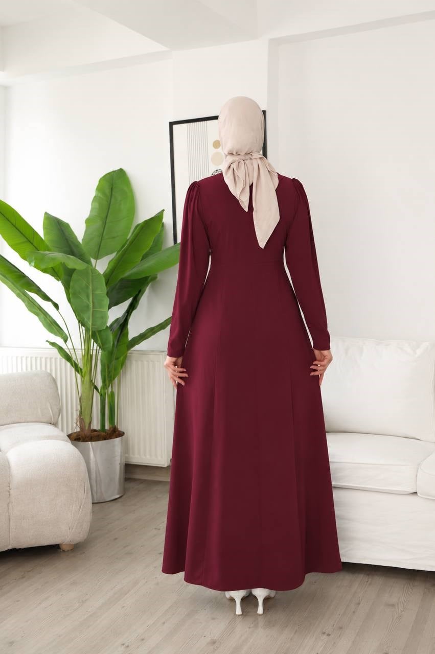 7150 Kraliyet Dokunuşlu Elbise - Bordo