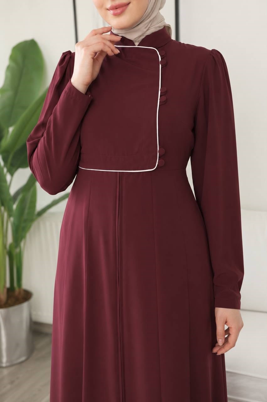 7150 Kraliyet Dokunuşlu Elbise - Bordo