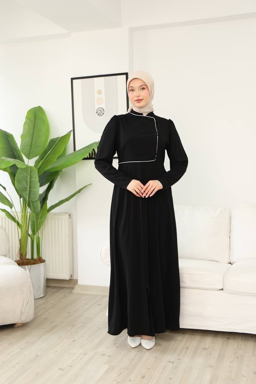 7150 Kraliyet Dokunuşlu Elbise - Siyah