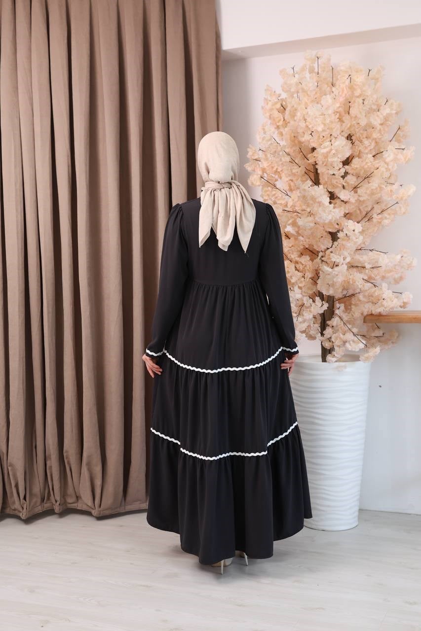 7154 Narin Güpür Fırfır Elbise - Koyu Gri