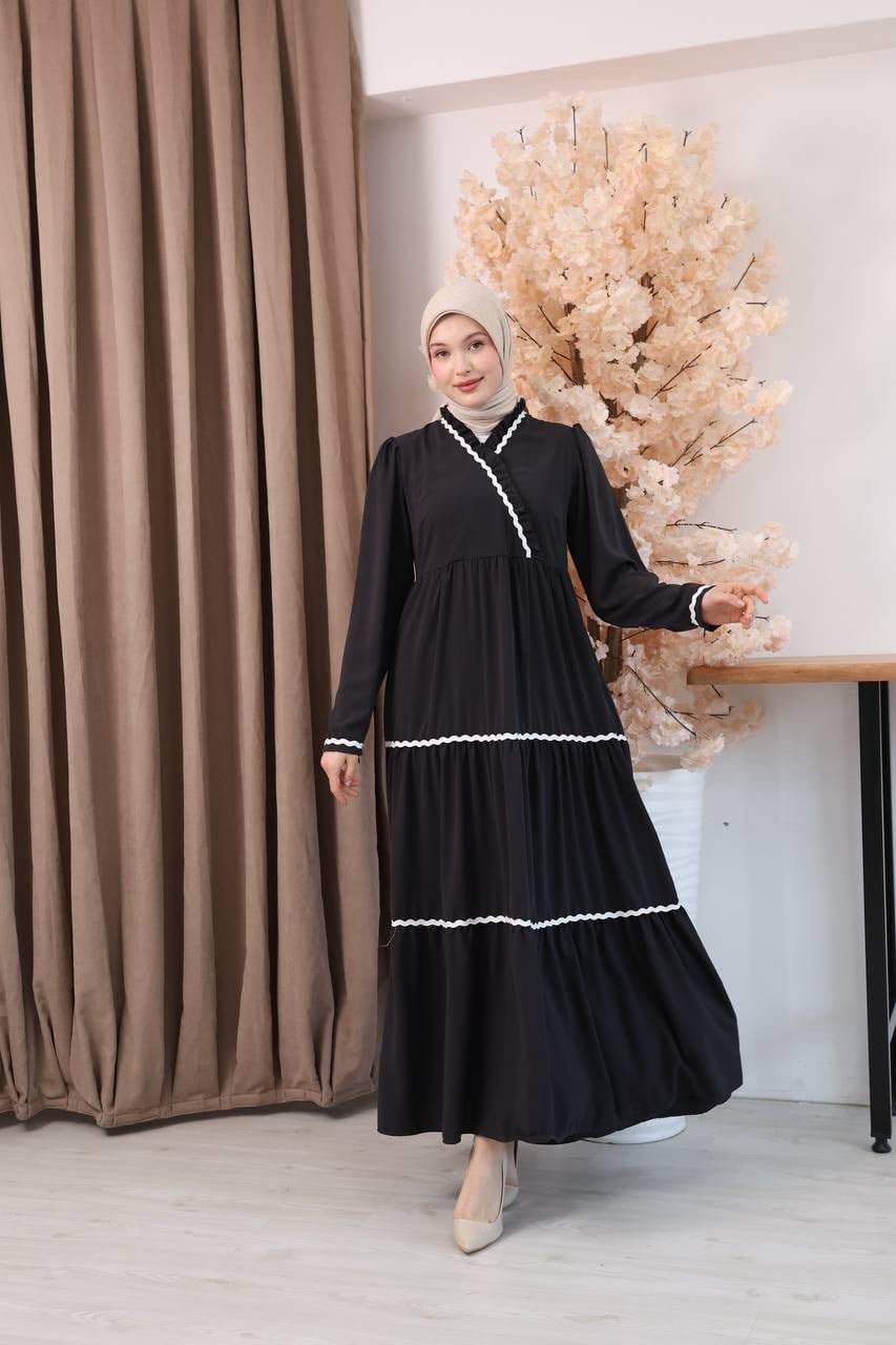 7154 Narin Güpür Fırfır Elbise - Koyu Gri
