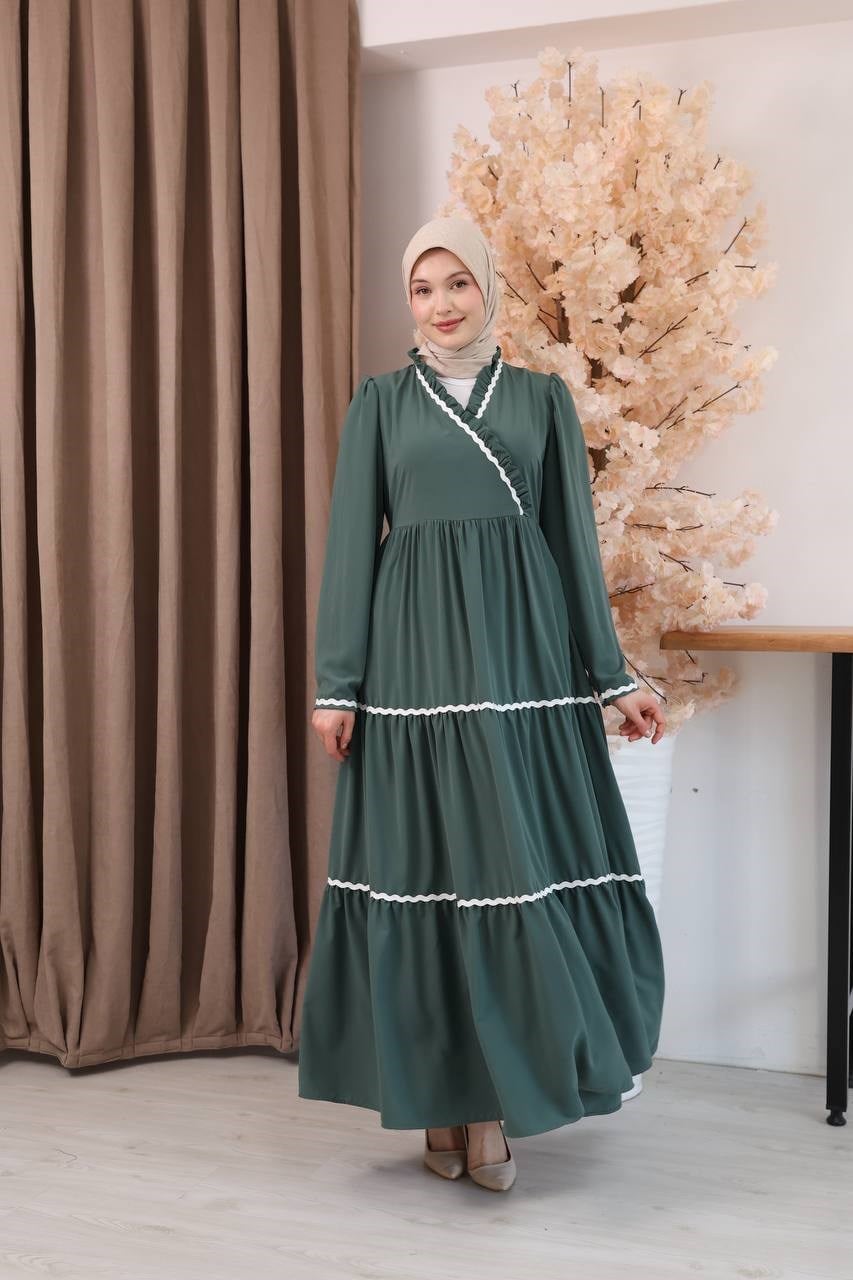 7154 Narin Güpür Fırfır Elbise - Mint Yeşili
