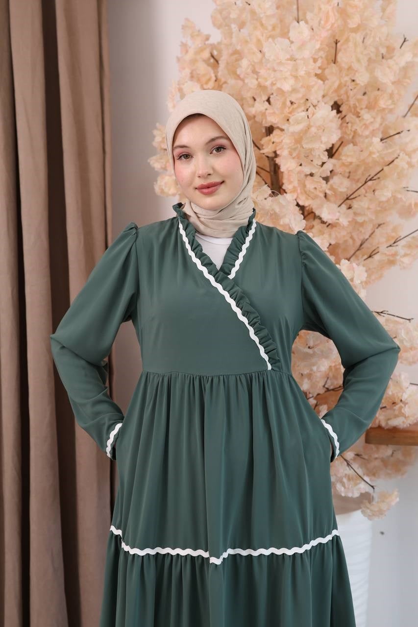 7154 Narin Güpür Fırfır Elbise - Mint Yeşili