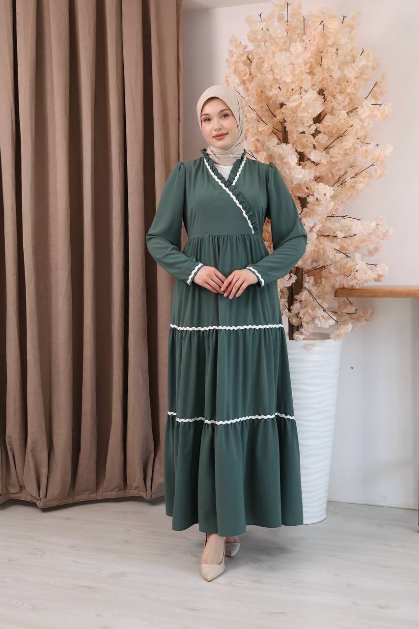 7154 Narin Güpür Fırfır Elbise - Mint Yeşili