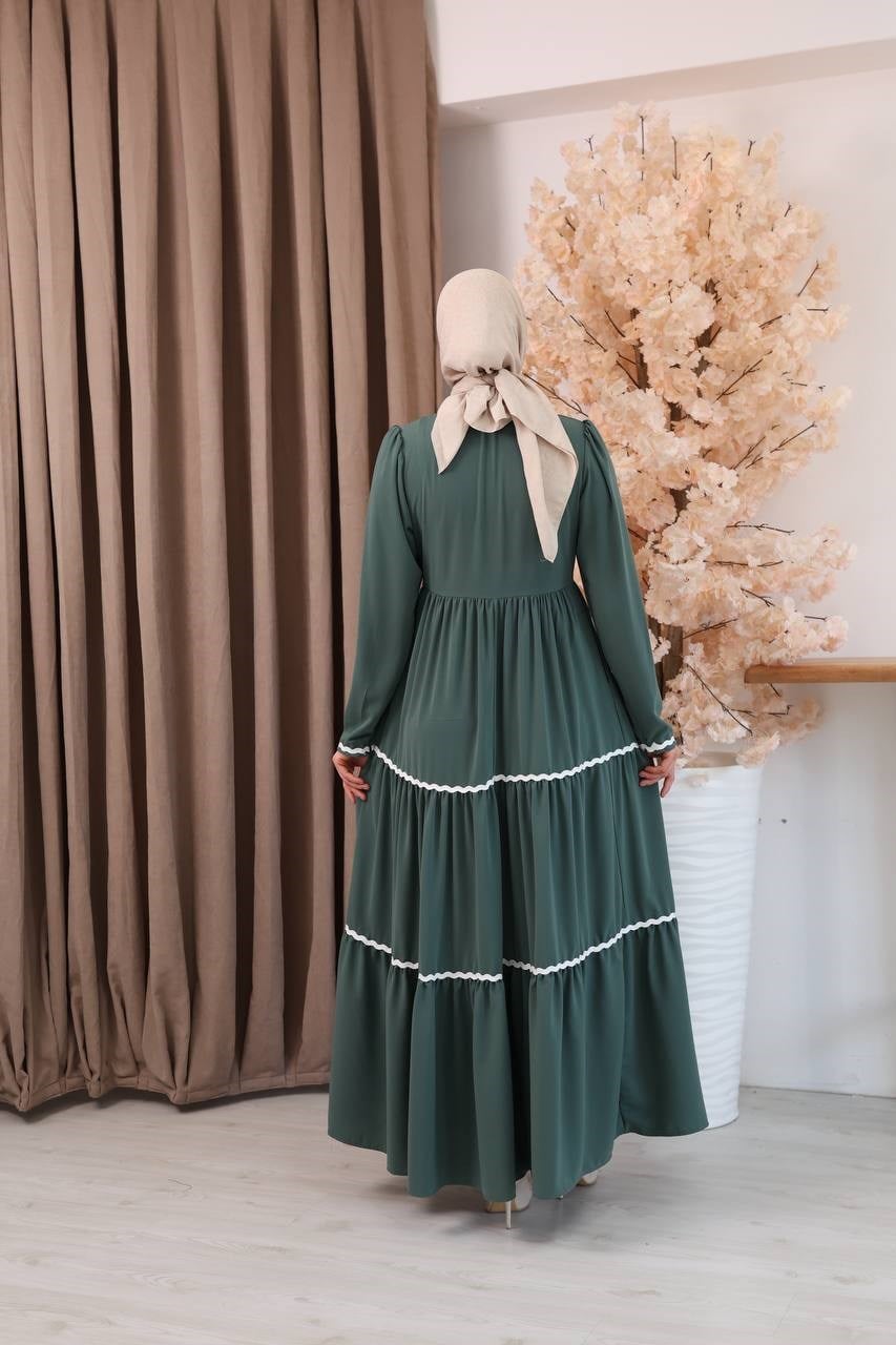 7154 Narin Güpür Fırfır Elbise - Mint Yeşili