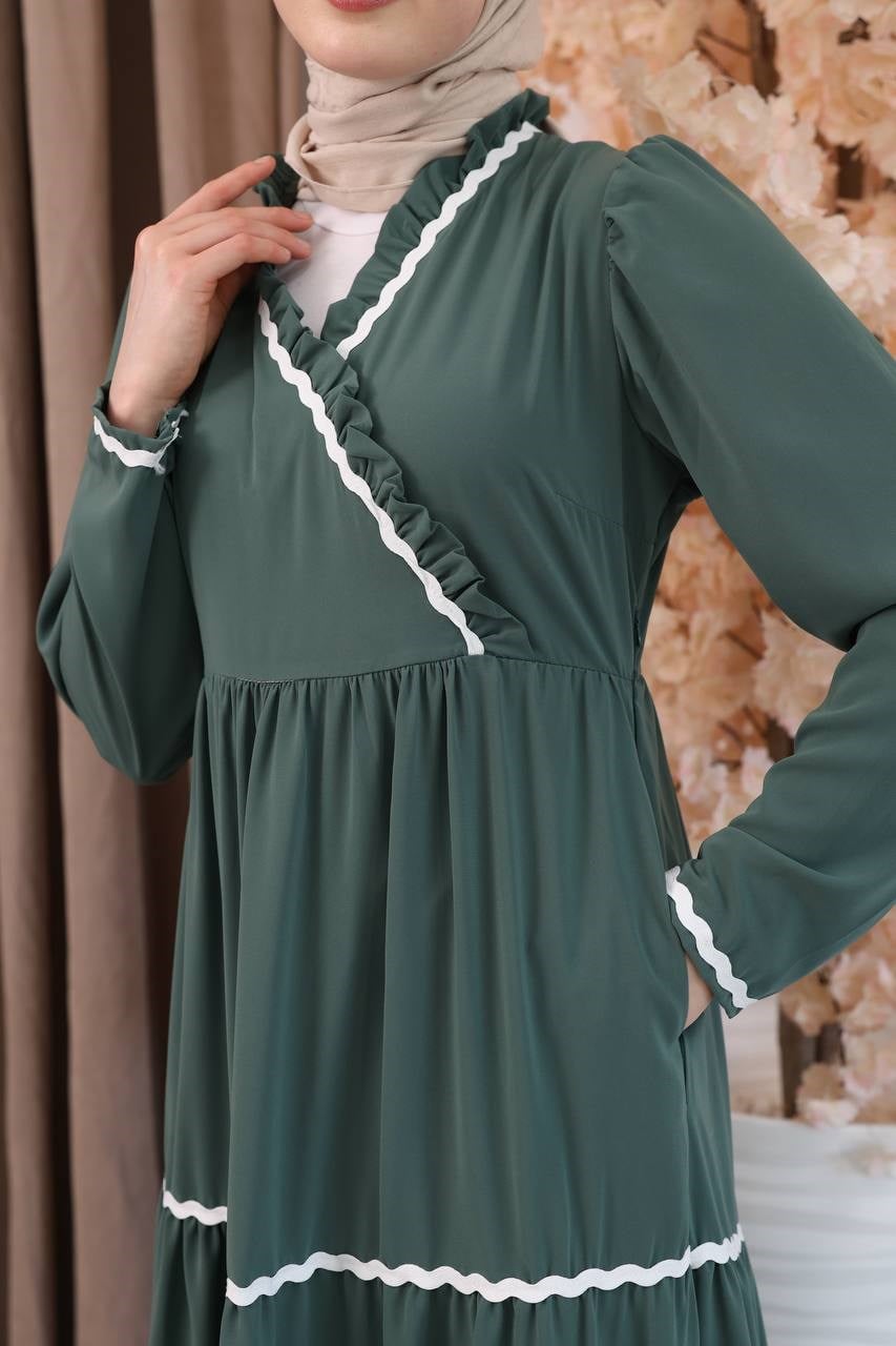 7154 Narin Güpür Fırfır Elbise - Mint Yeşili