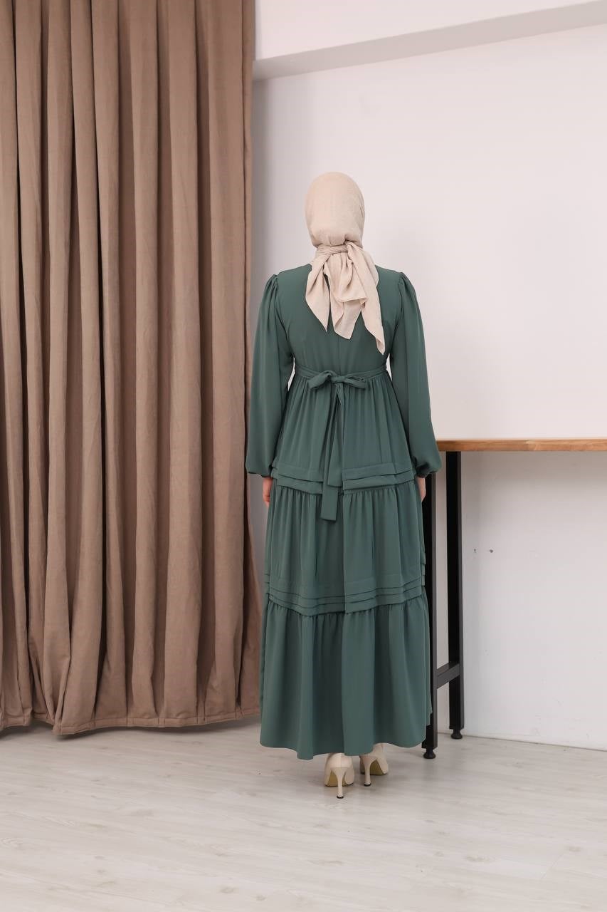 7156 Elegant Katlı Elbise - Mint Yeşili 