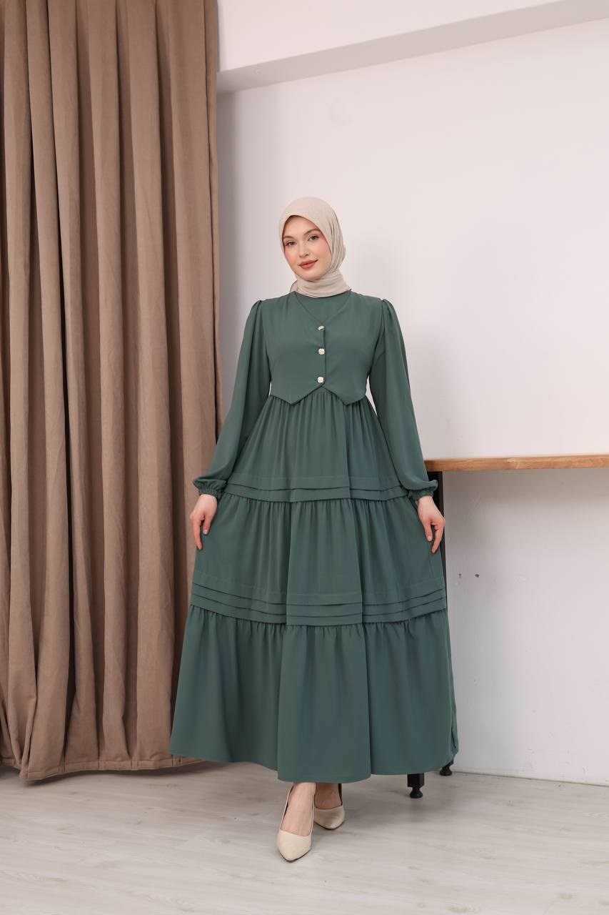 7156 Elegant Katlı Elbise - Mint Yeşili 
