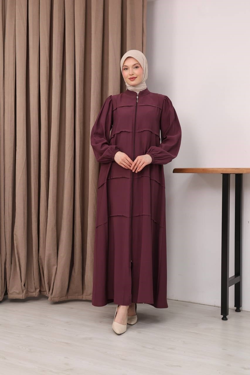 7158 Modern İnce Çizgi Ferace - Bordo 