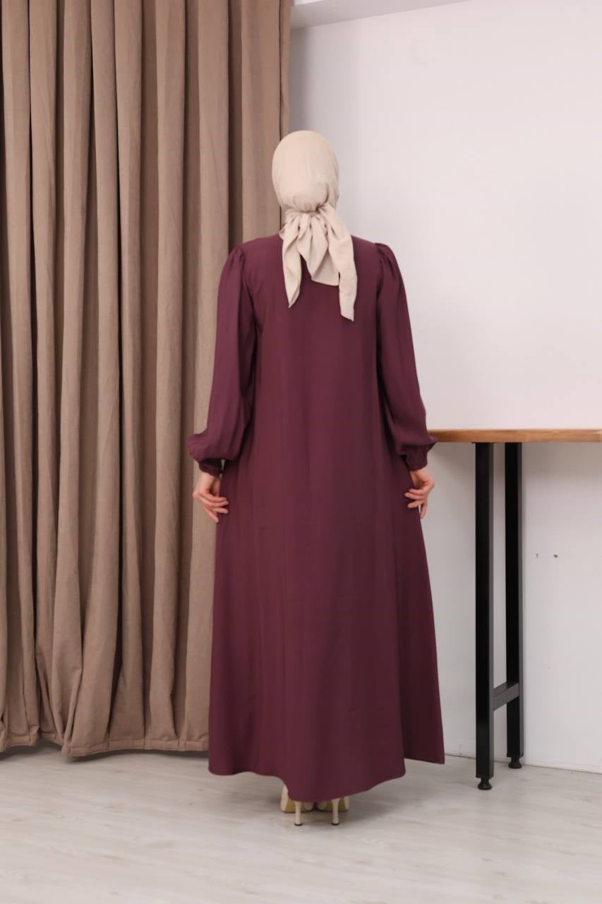 7158 Modern İnce Çizgi Ferace - Bordo 
