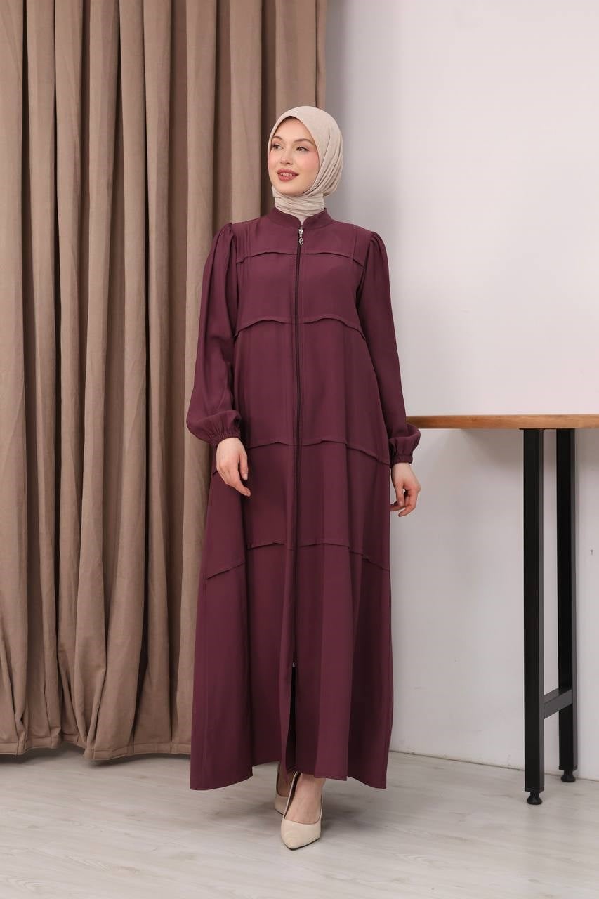 7158 Modern İnce Çizgi Ferace - Bordo 