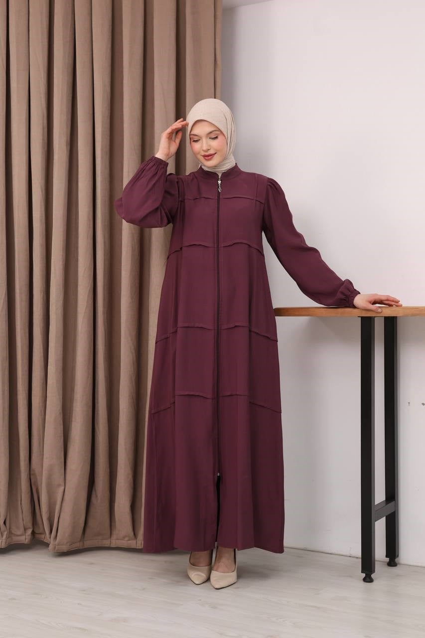 7158 Modern İnce Çizgi Ferace - Bordo 