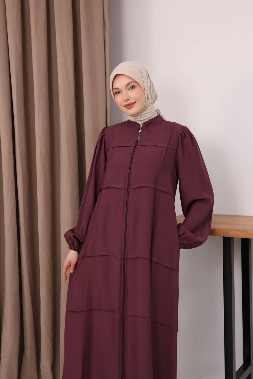 7158 Modern İnce Çizgi Ferace - Bordo 