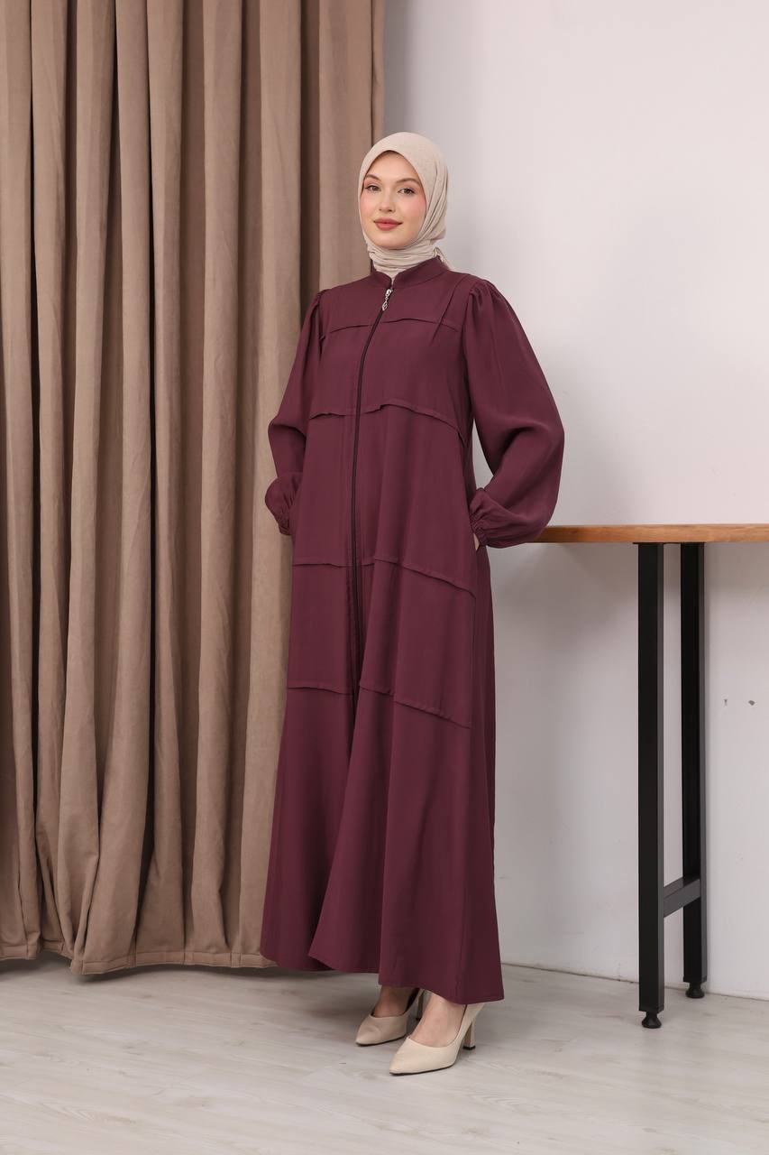 7158 Modern İnce Çizgi Ferace - Bordo 