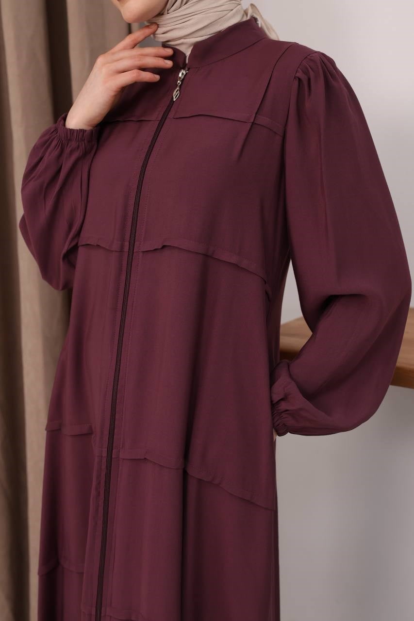 7158 Modern İnce Çizgi Ferace - Bordo 