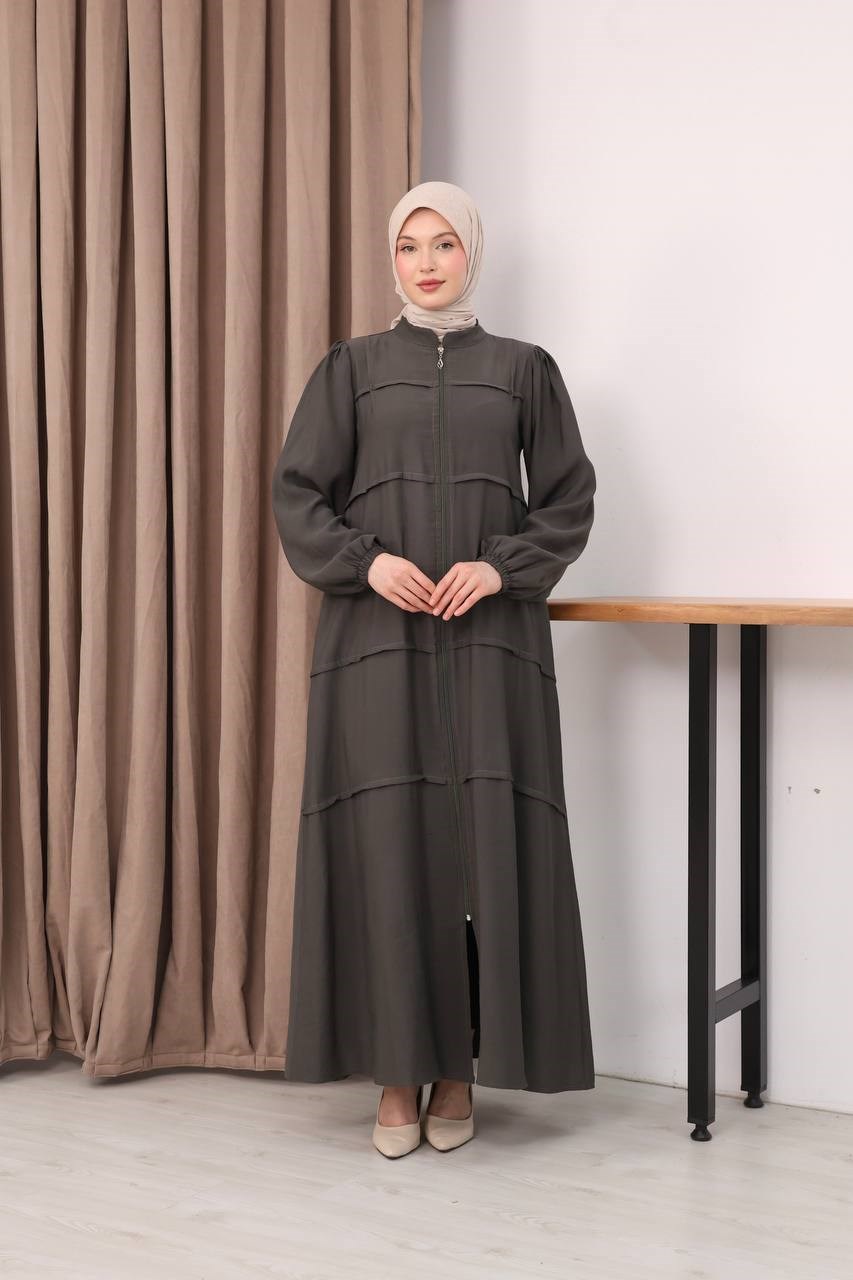 7158 Modern İnce Çizgi Ferace - Haki 