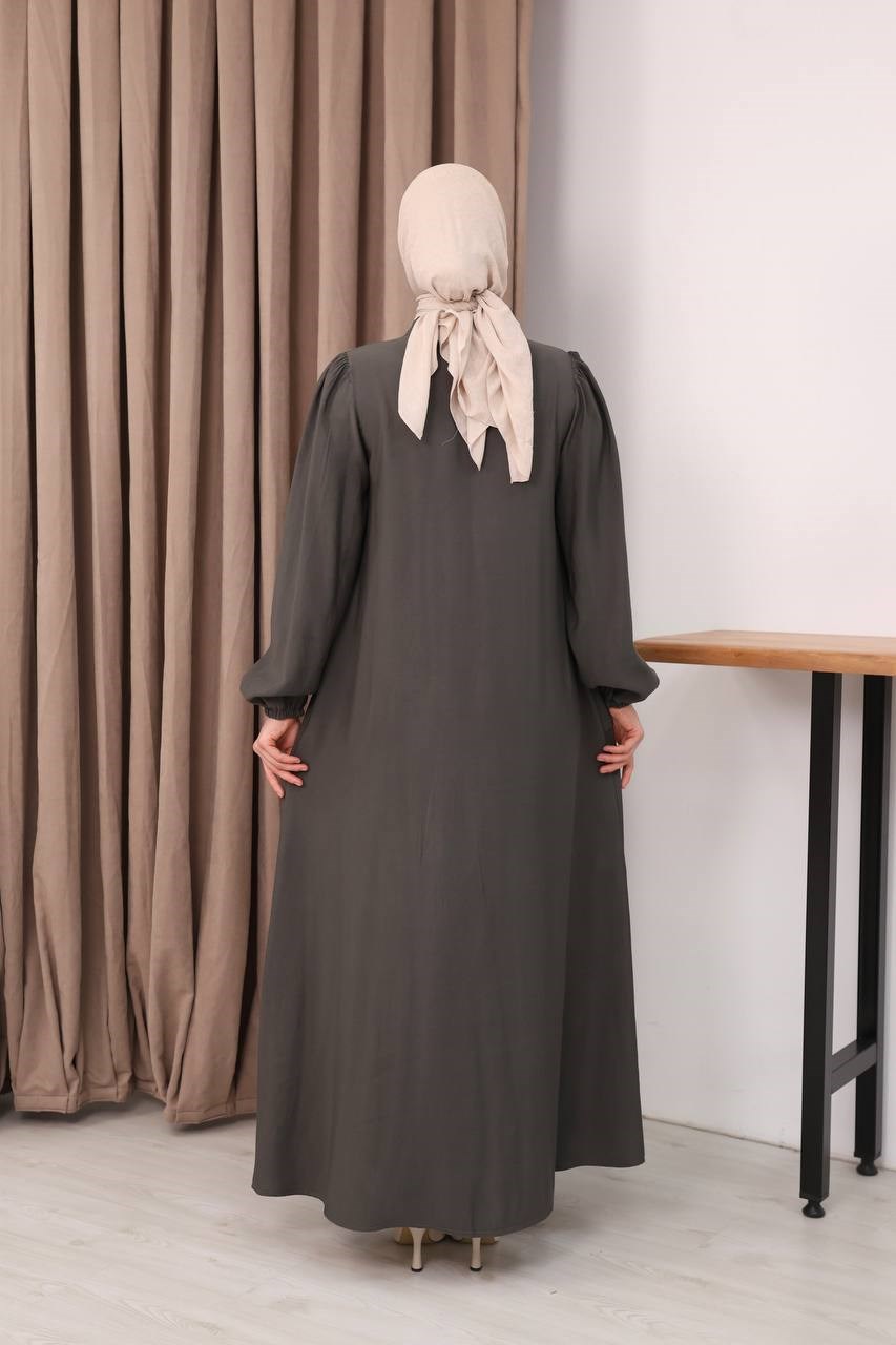 7158 Modern İnce Çizgi Ferace - Haki 