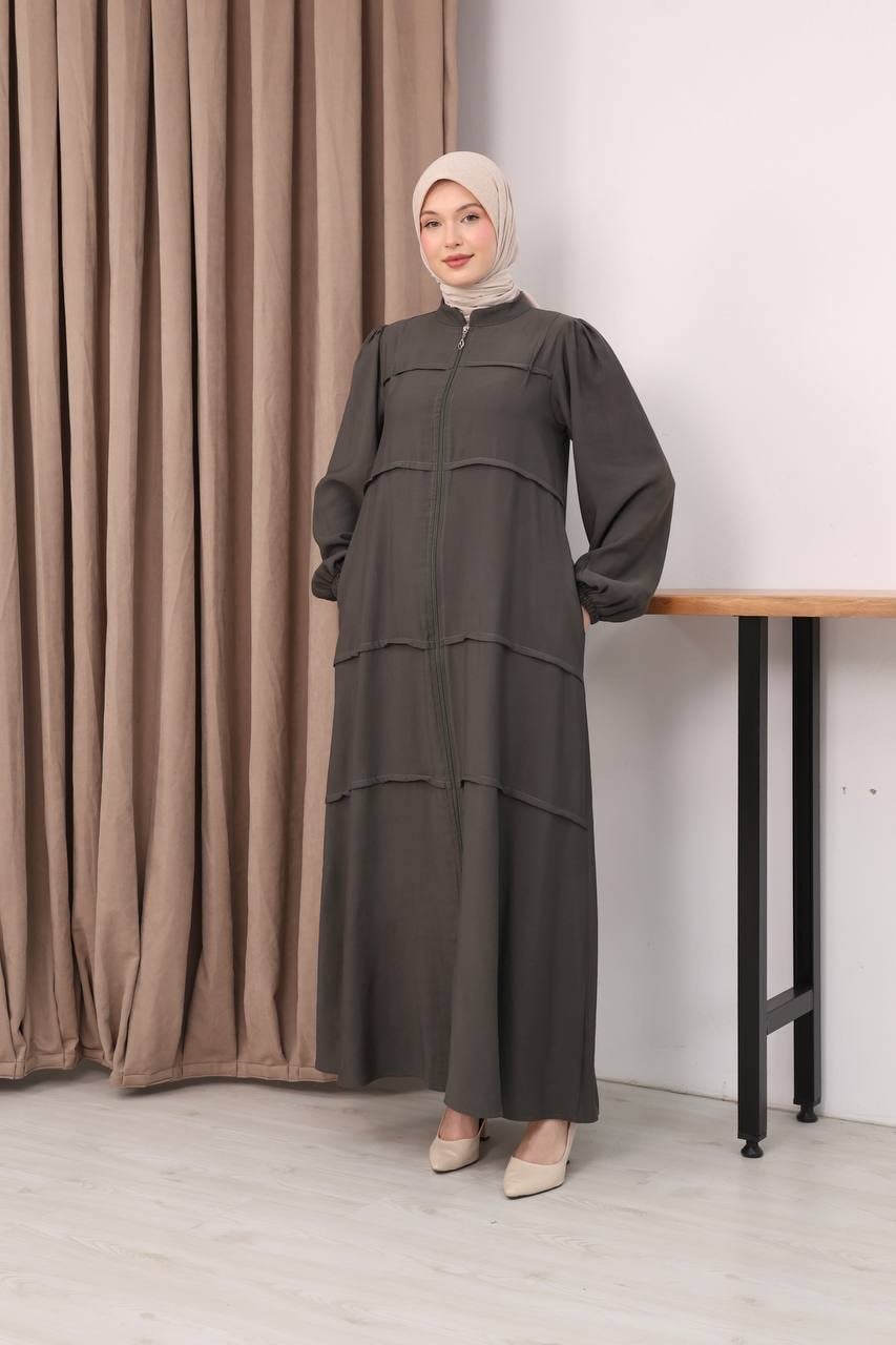7158 Modern İnce Çizgi Ferace - Haki 