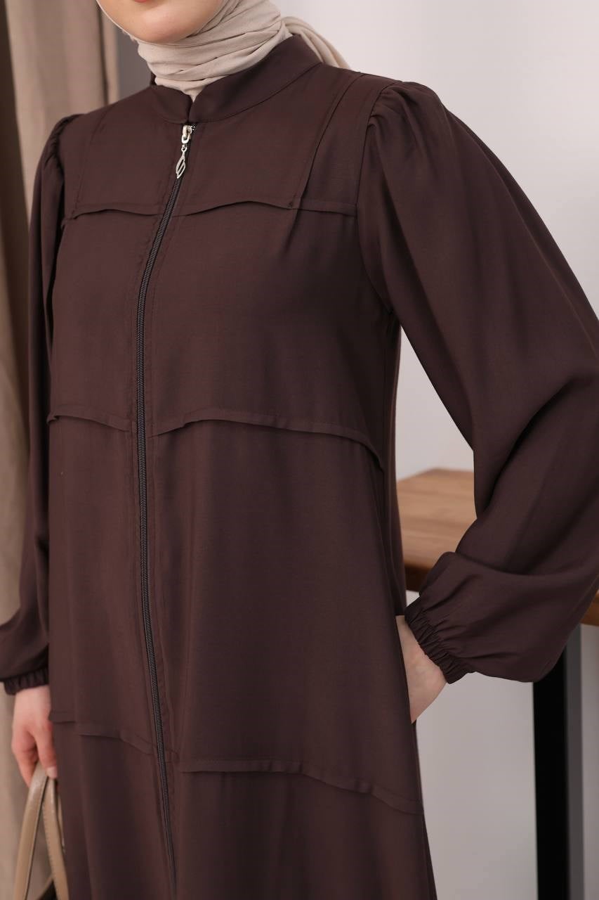 7158 Modern İnce Çizgi Ferace - Kahverengi