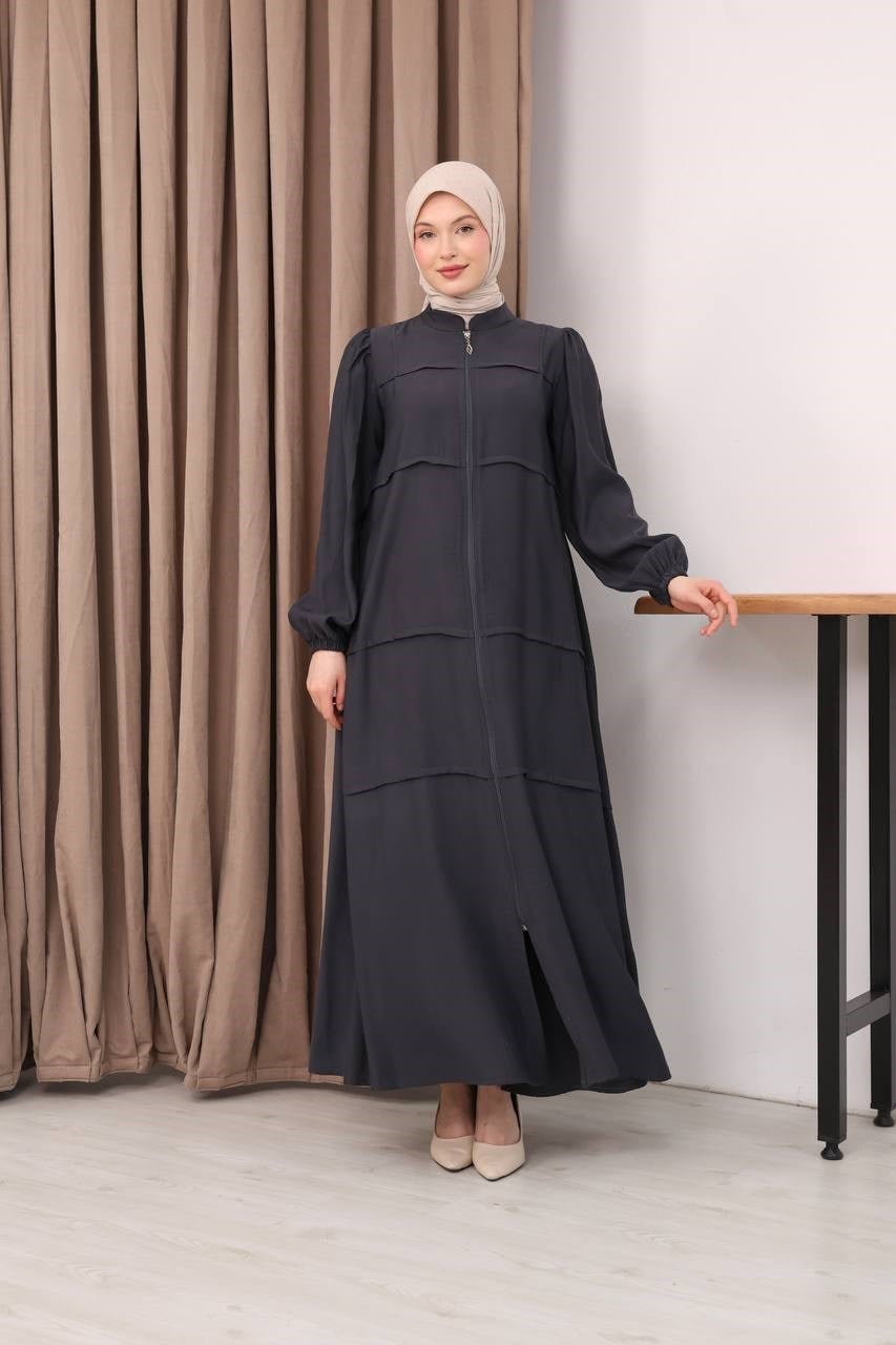 7158 Modern İnce Çizgi Ferace - Koyu Gri 