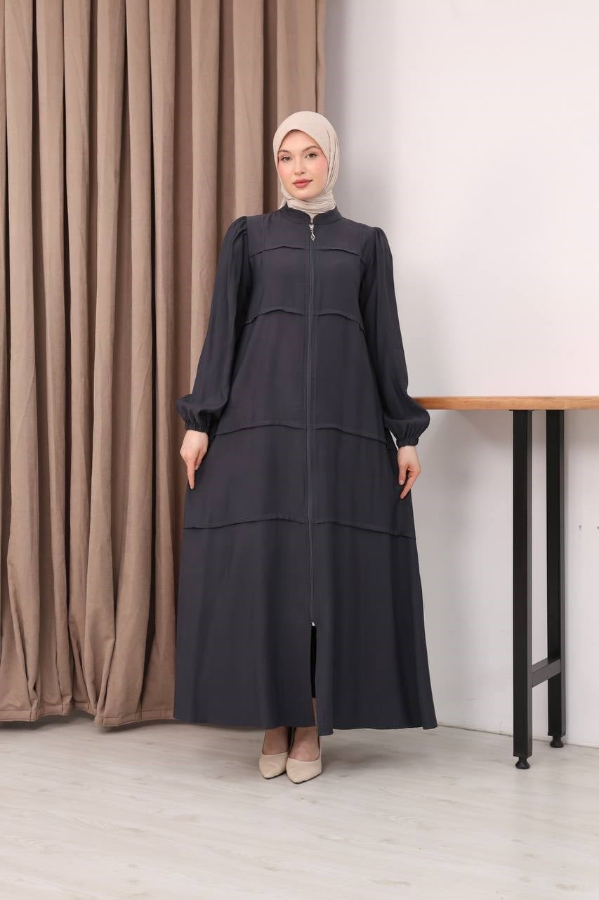 7158 Modern İnce Çizgi Ferace - Koyu Gri 