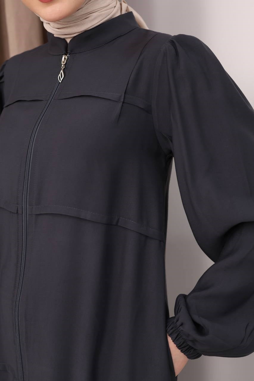 7158 Modern İnce Çizgi Ferace - Koyu Gri 