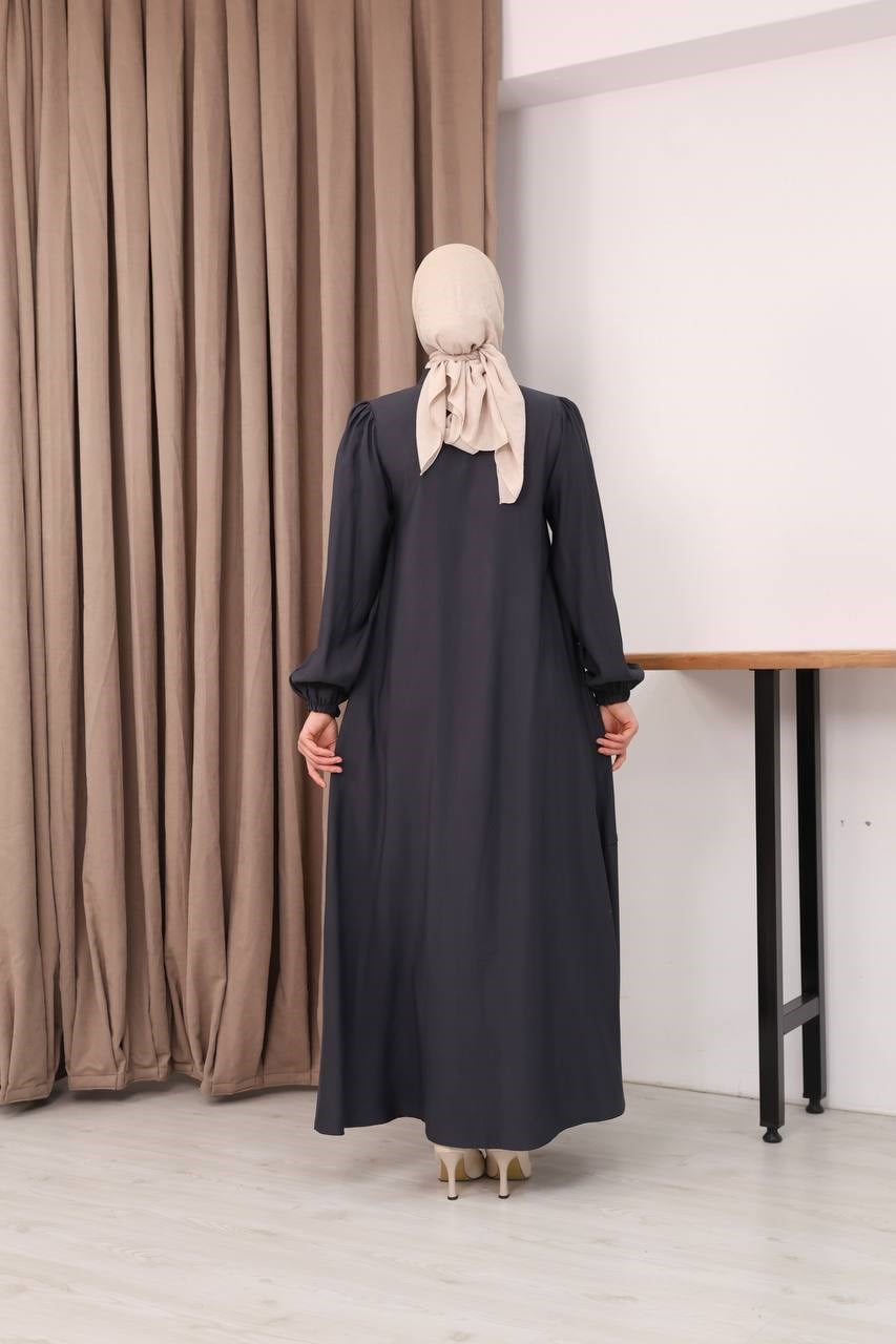 7158 Modern İnce Çizgi Ferace - Koyu Gri 