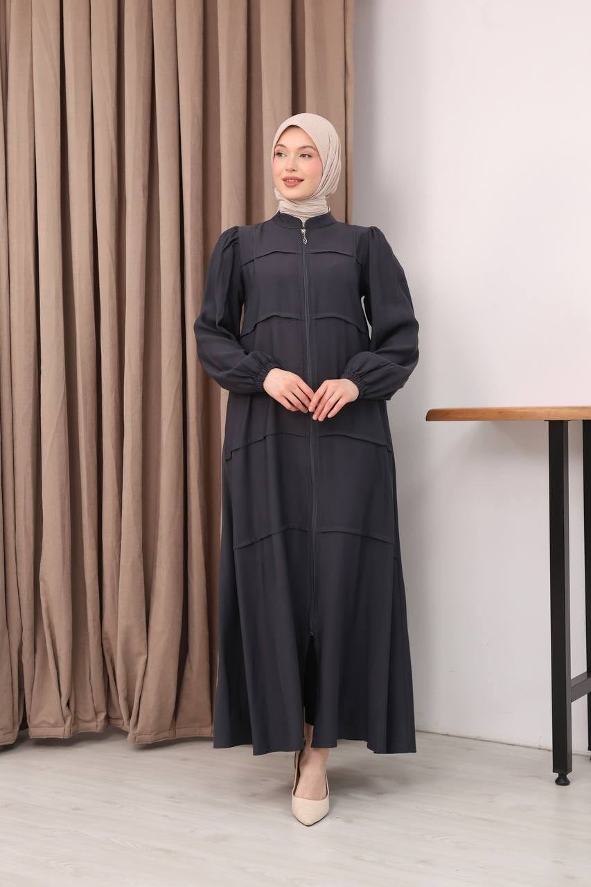 7158 Modern İnce Çizgi Ferace - Koyu Gri 
