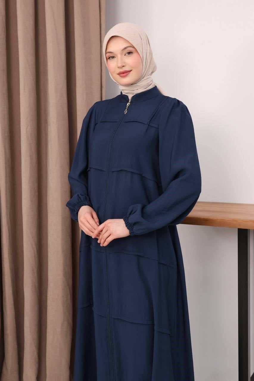 7158 Modern İnce Çizgi Ferace - Lacivert 