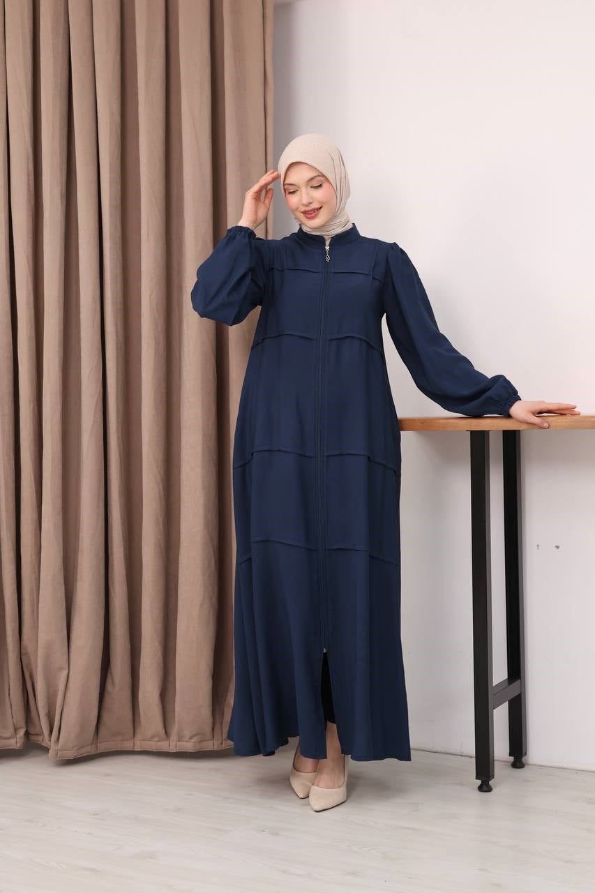 7158 Modern İnce Çizgi Ferace - Lacivert 