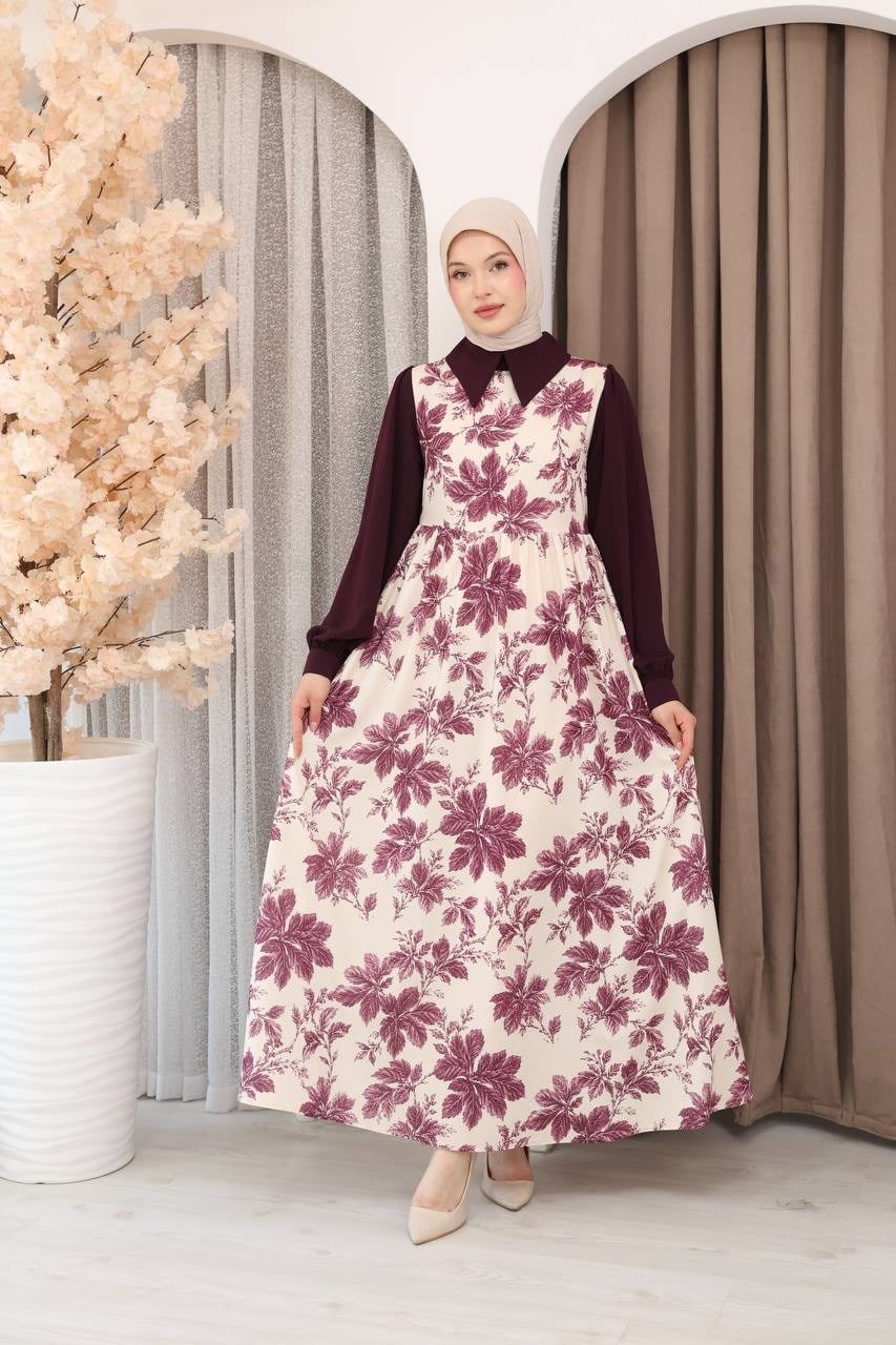 7175 Doğanın Güzelliği Elbise - Mürdüm