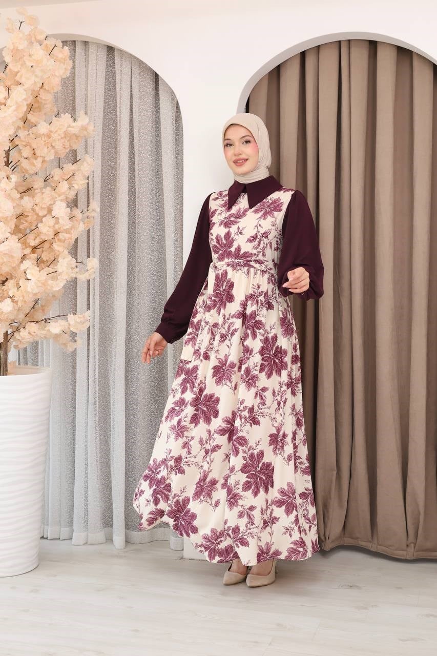 7175 Doğanın Güzelliği Elbise - Mürdüm