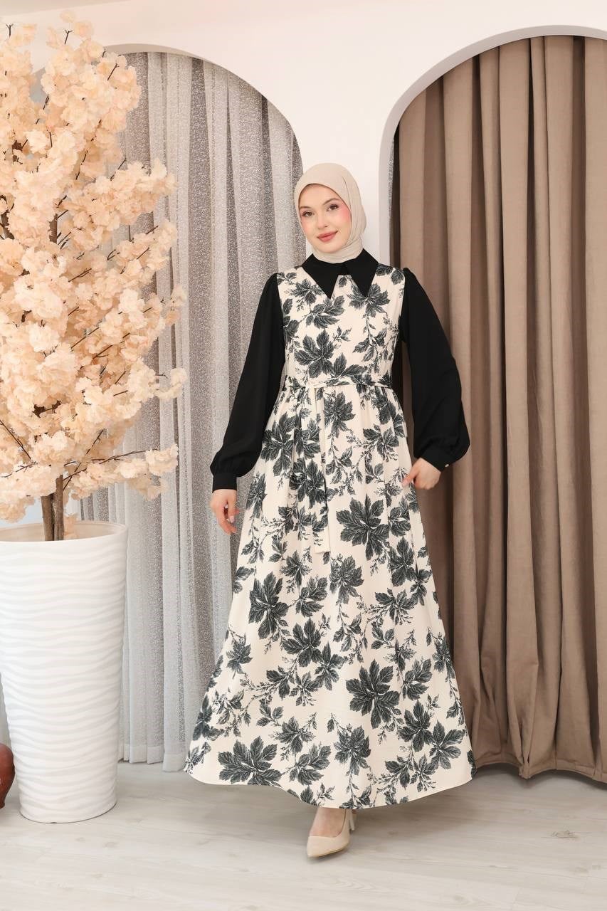 7175 Doğanın Güzelliği Elbise - Siyah