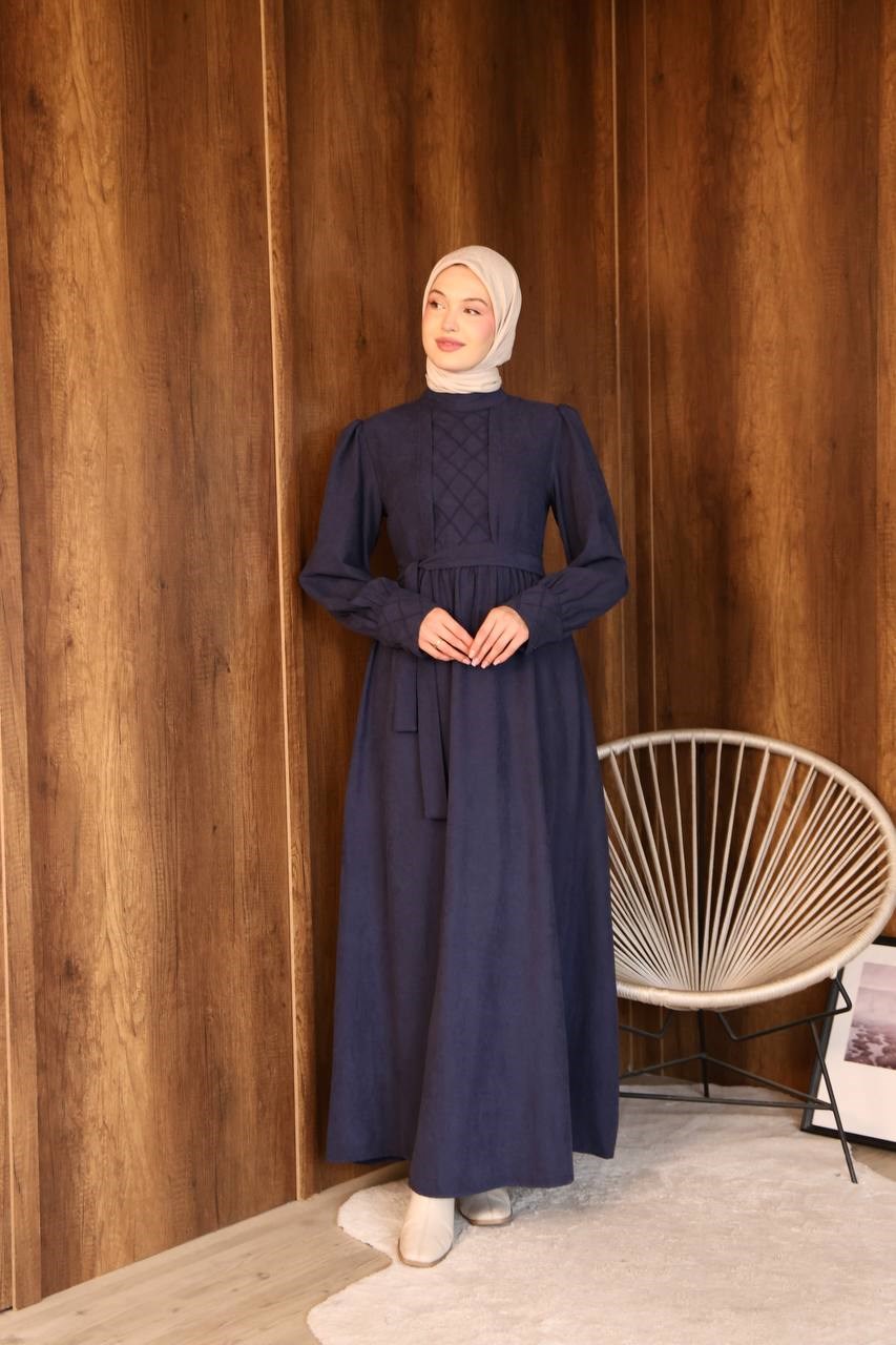 7197 Göğüs Detaylı Elbise - Lacivert
