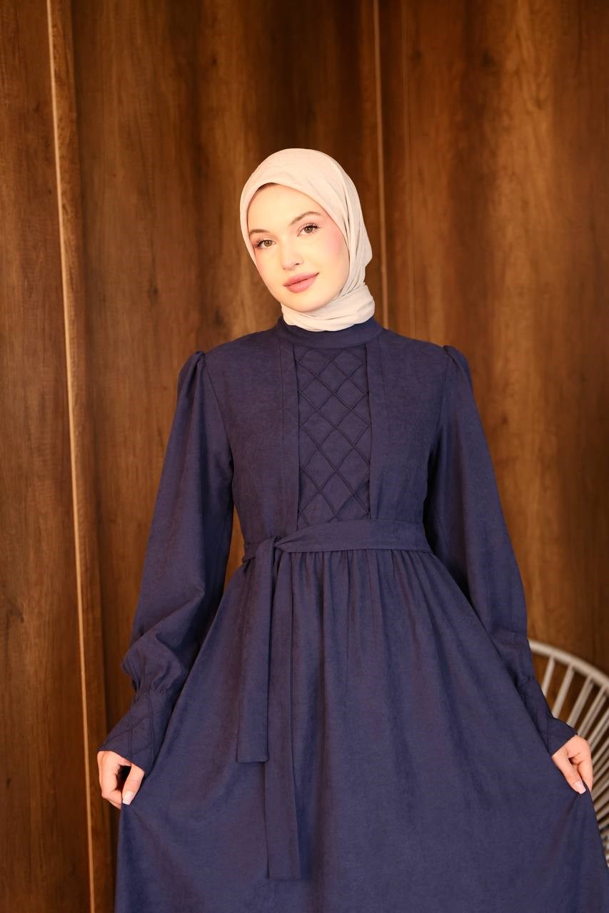 7197 Göğüs Detaylı Elbise - Lacivert