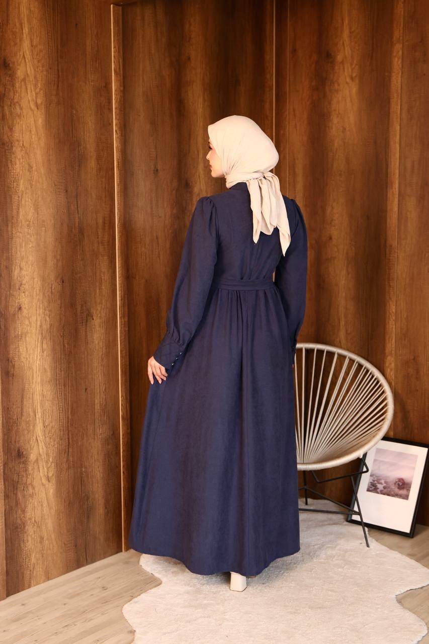 7197 Göğüs Detaylı Elbise - Lacivert