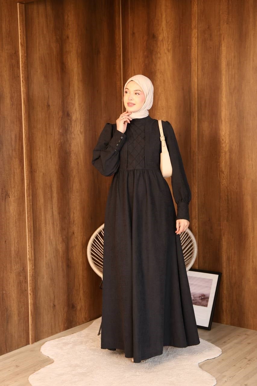 7197 Göğüs Detaylı Elbise - Siyah 