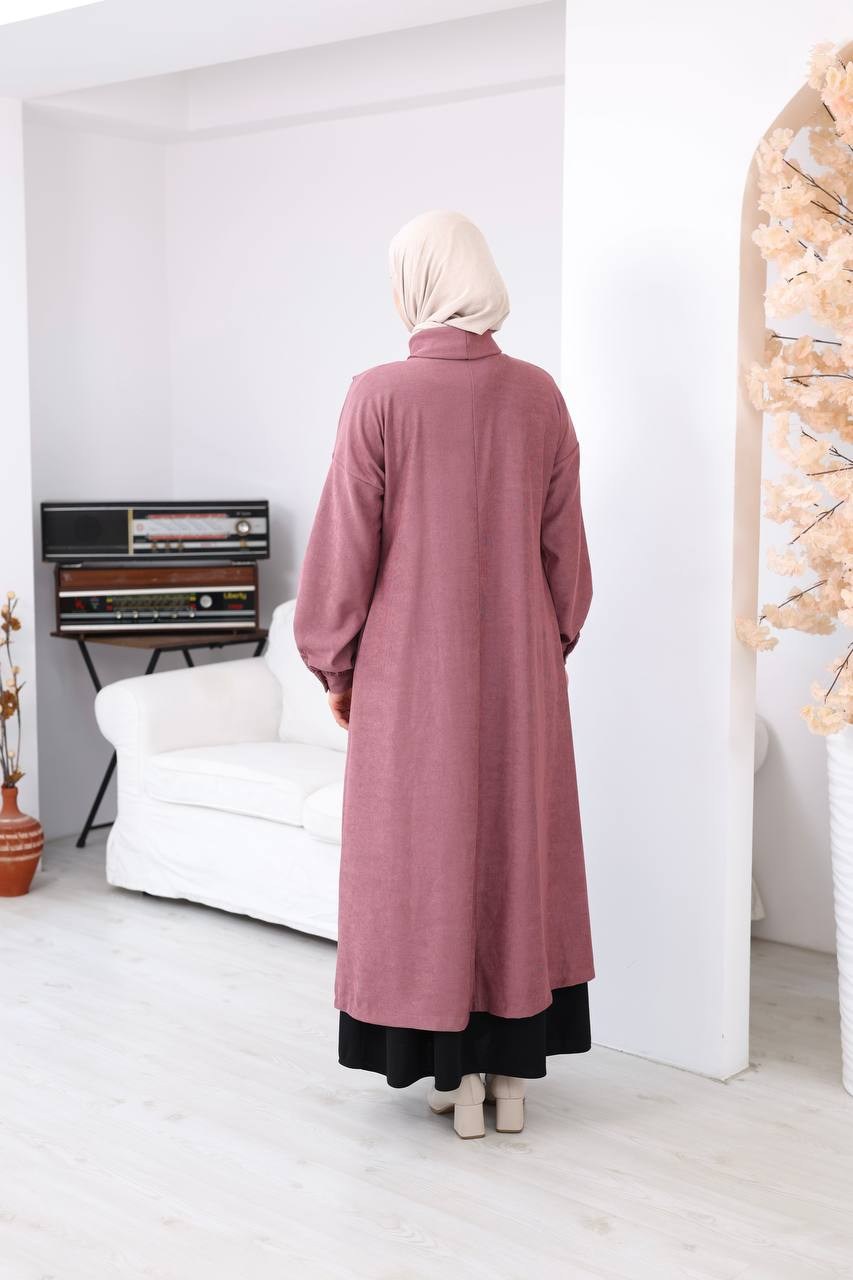 7206 Çapraz Detaylı Tunik Etek Takımı - Gül kurusu & Siyah