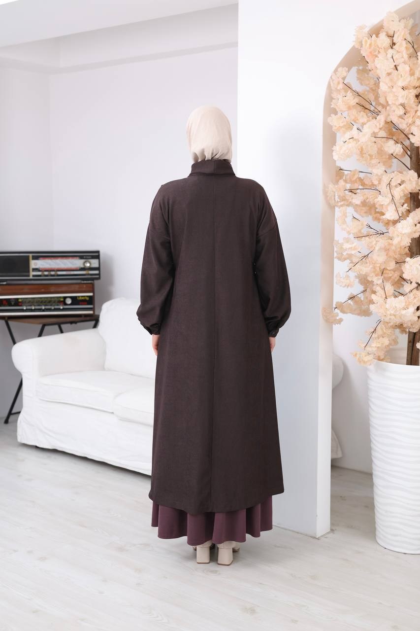 7206 Çapraz Detaylı Tunik Etek Takımı - Kahve & Mor