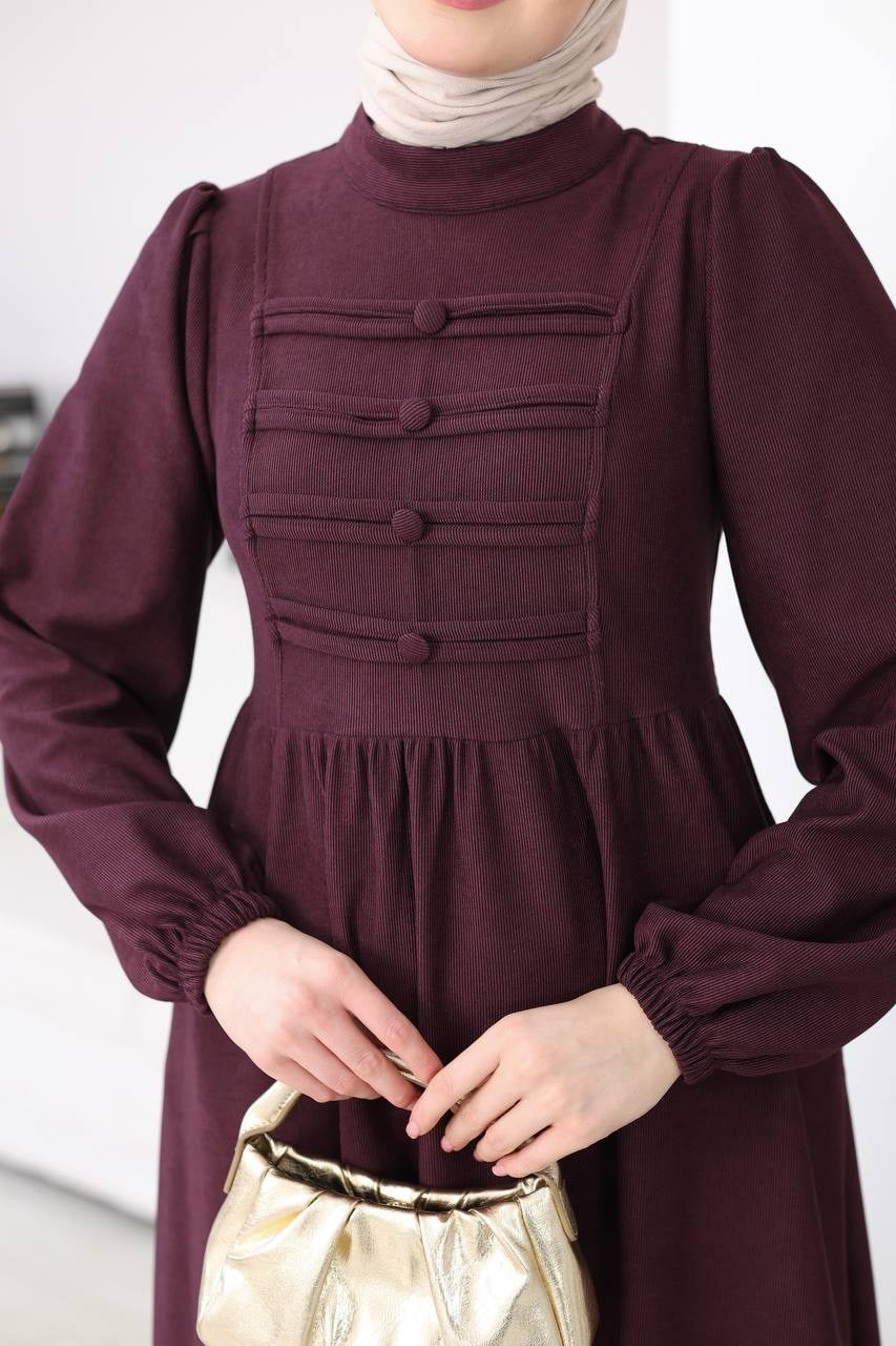 7217 Kemerli Askeri Stil Elbise - Bordo