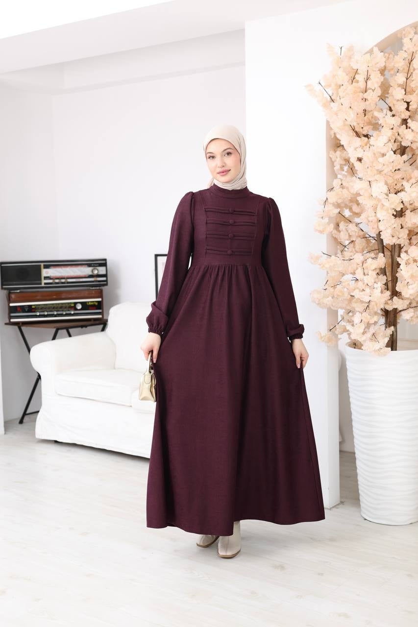 7217 Kemerli Askeri Stil Elbise - Bordo