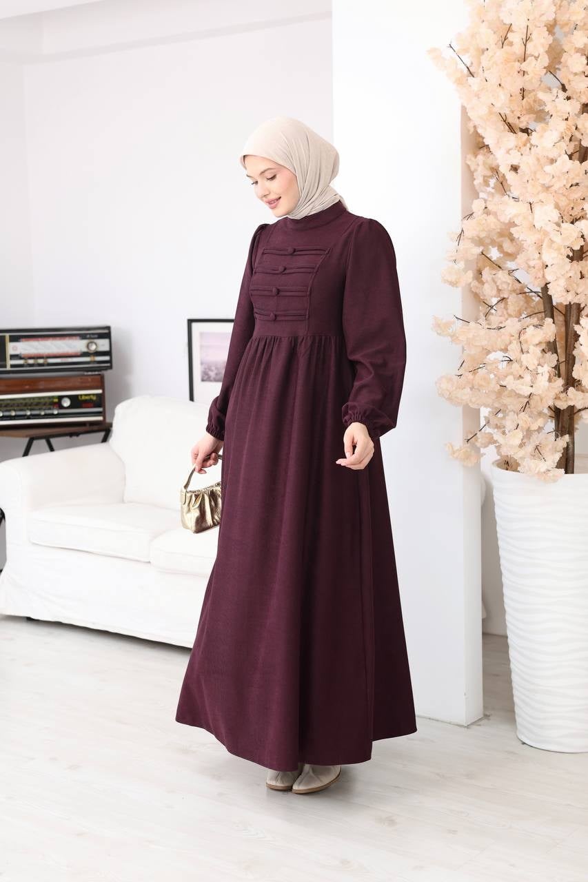 7217 Kemerli Askeri Stil Elbise - Bordo