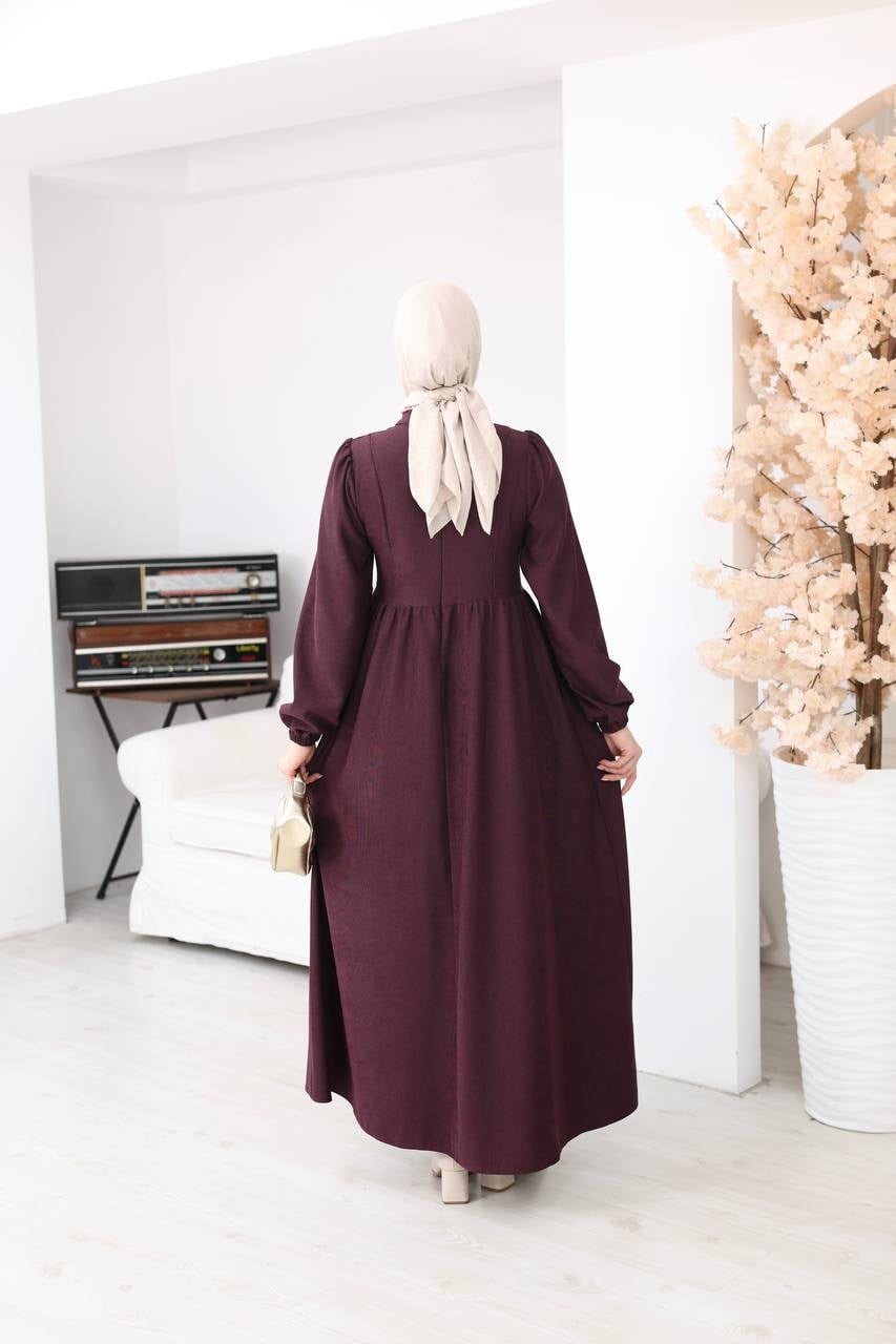 7217 Kemerli Askeri Stil Elbise - Bordo