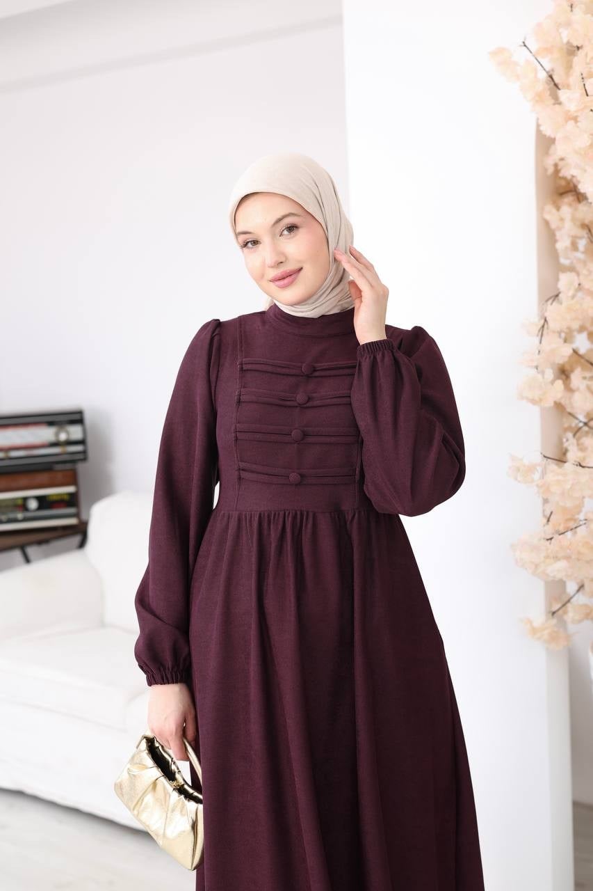 7217 Kemerli Askeri Stil Elbise - Bordo