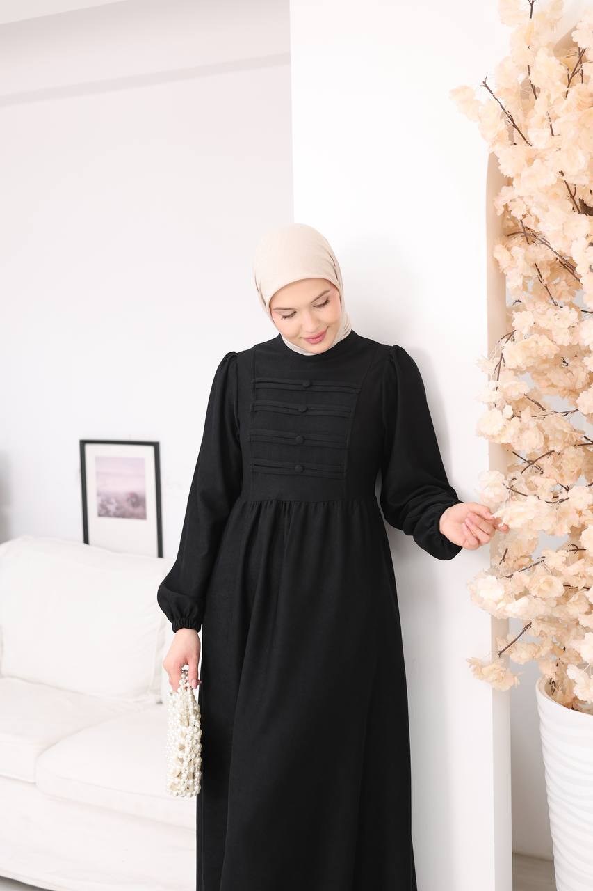 7217 Kemerli Askeri Stil Elbise - Siyah 