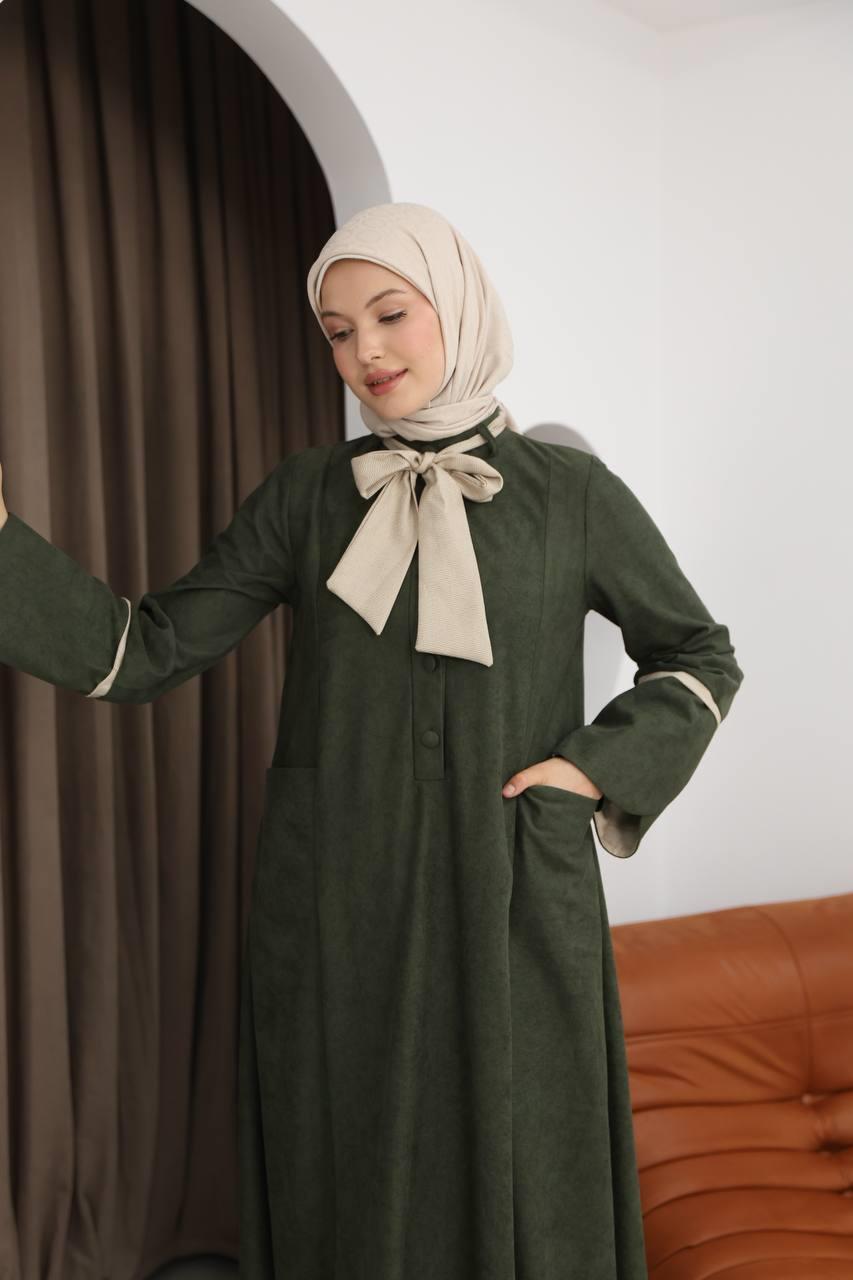 8061 Cepli Detaylı Elbise - Haki